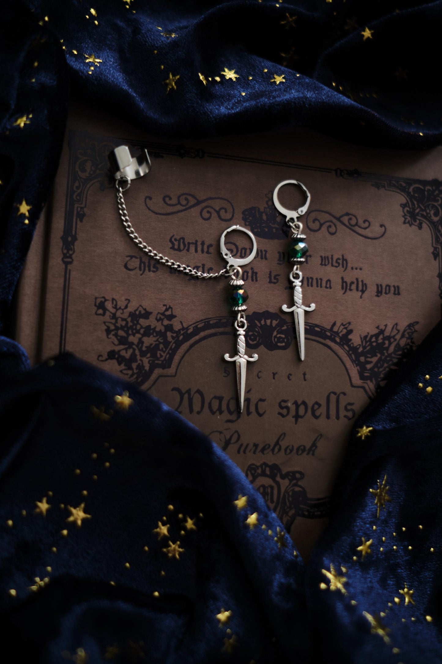 Dagger Earrings, Medieval Sword Jewelry, Romantasy Mismatched Cuff Earrings