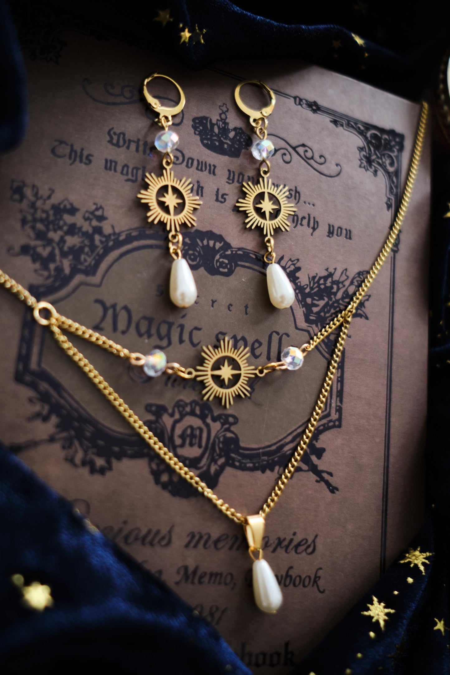 Witchy Whimsigoth Necklace, Celestial 2-strand Necklace, Witchy Jewelry