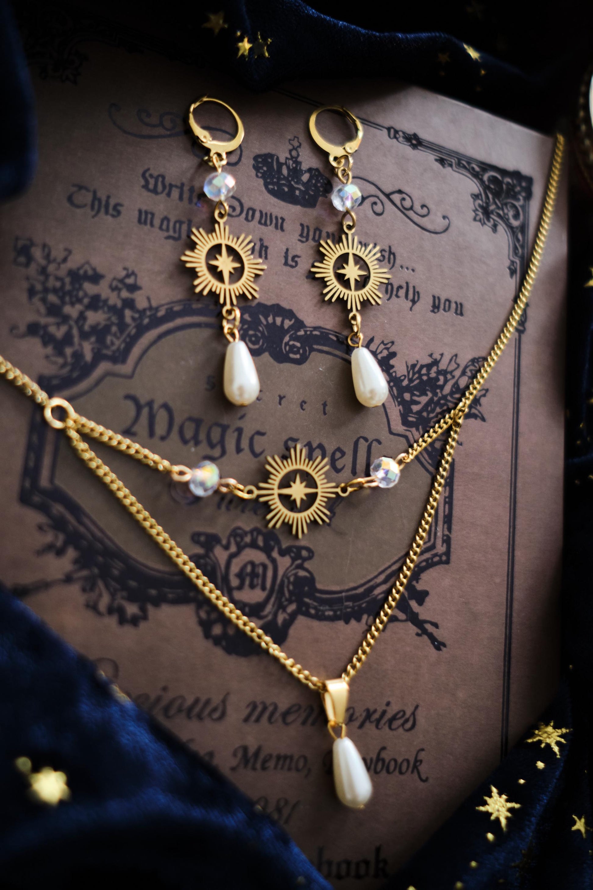 Celestial Necklace, Double-strand Whimsigoth Choker, Witchy Jewelry