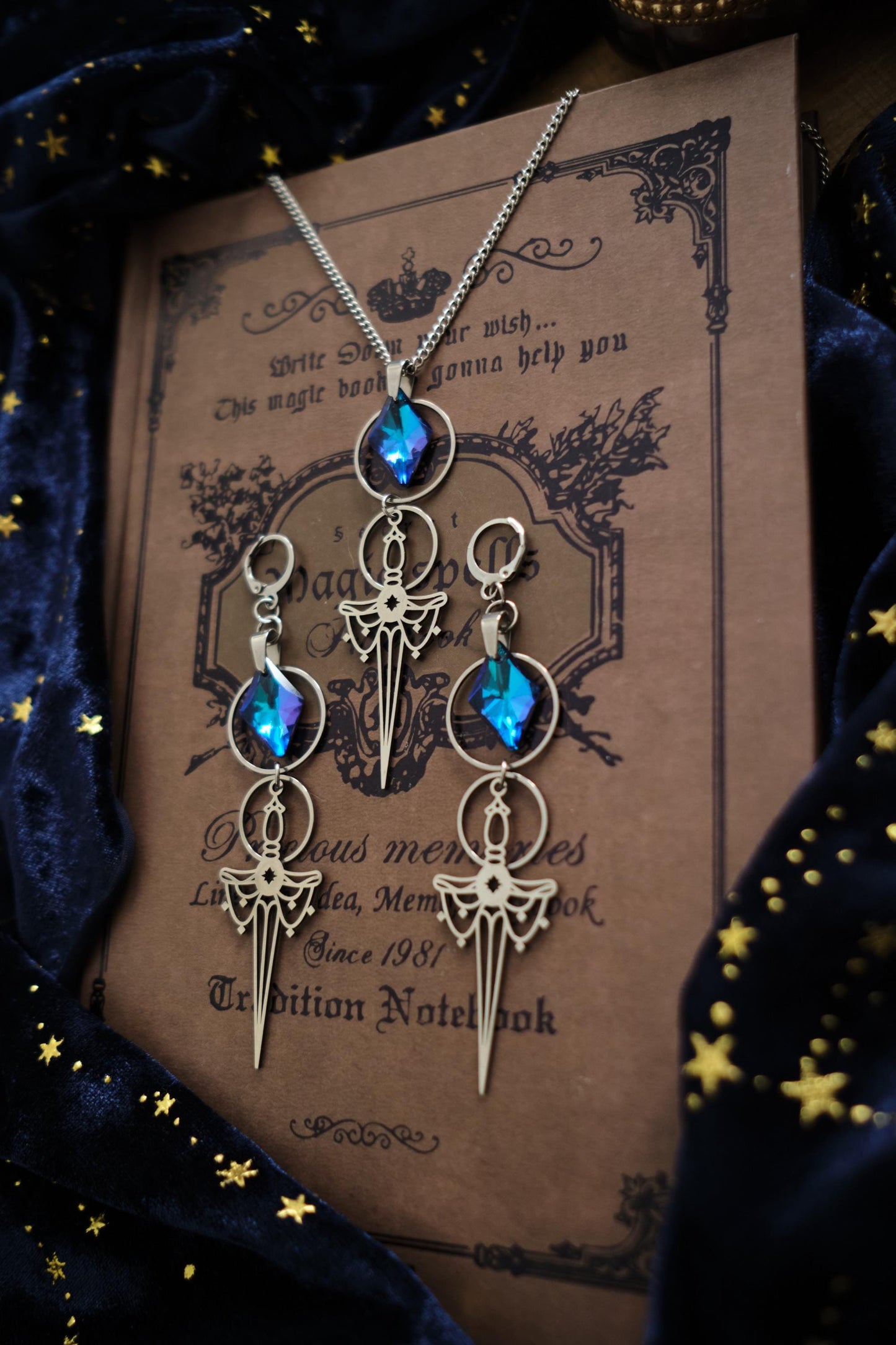 Medieval Fantasy Sword Necklace, Romantasy inspired Celestial Jewelry