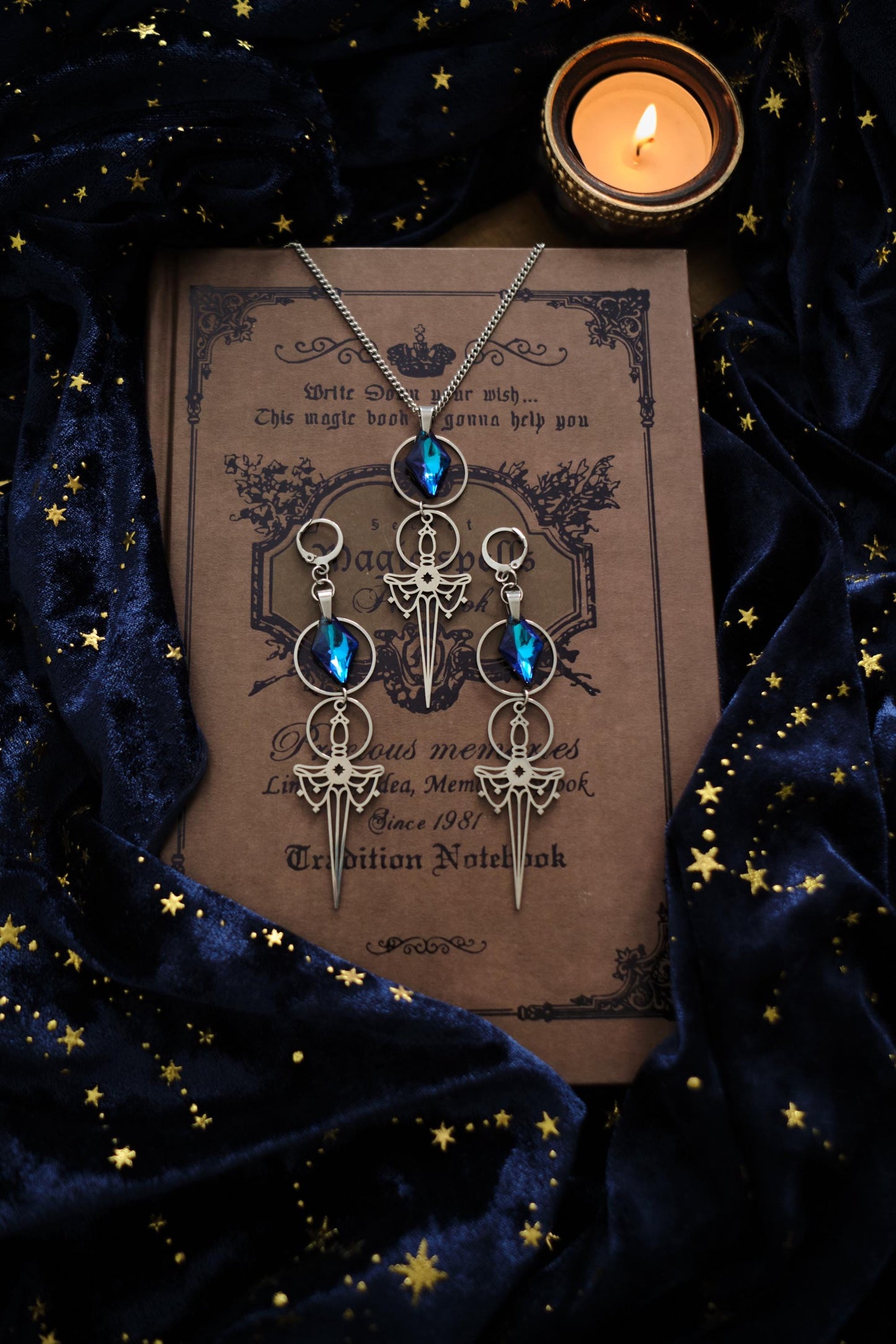 Medieval Fantasy Sword Necklace, Romantasy inspired Celestial Jewelry
