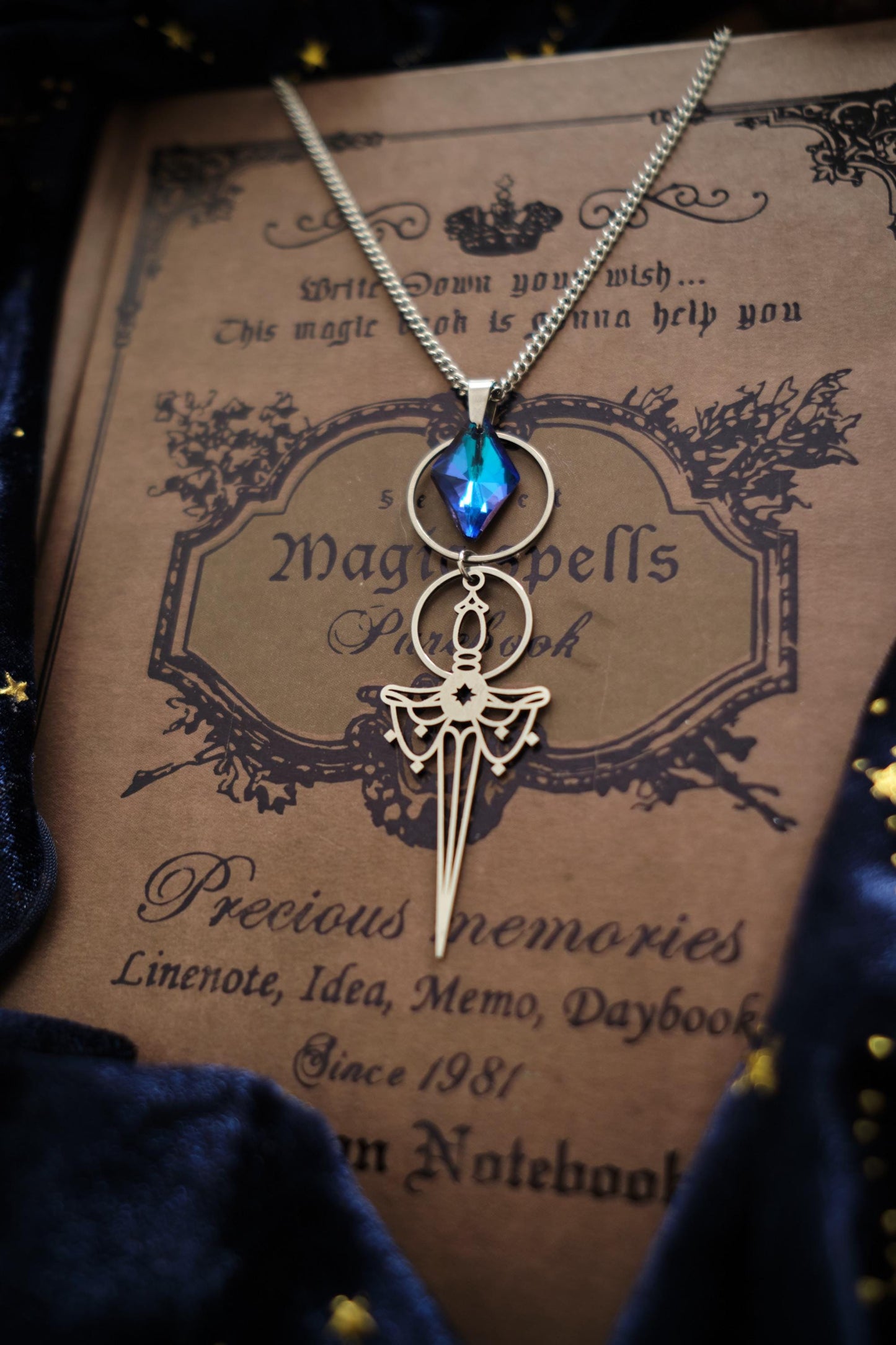 Medieval Fantasy Sword Necklace, Romantasy inspired Celestial Jewelry