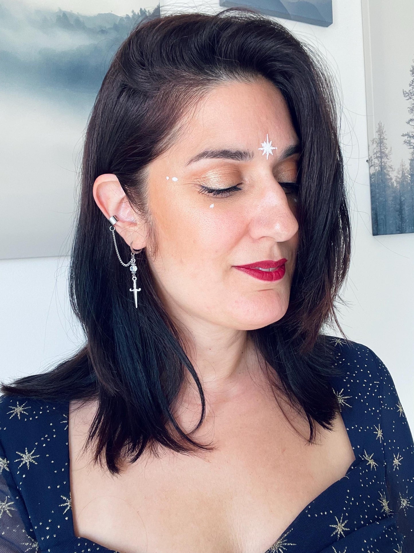 Romantasy Dagger Earrings, Medieval Sword Jewelry, Mismatched Cuff Earrings