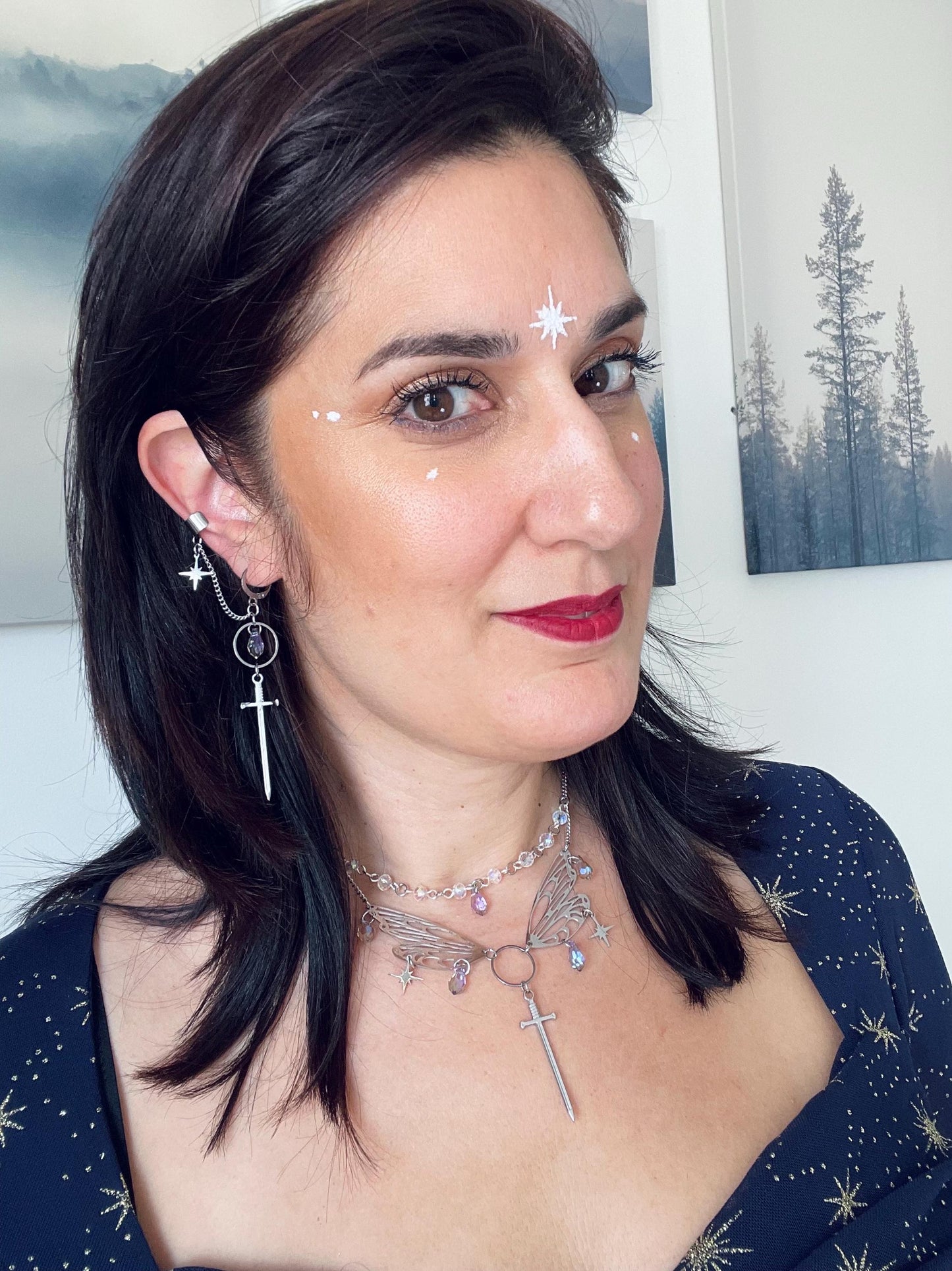 Wings and Sword Necklace, Layered Choker, Romantasy inspired Celestial Jewelry