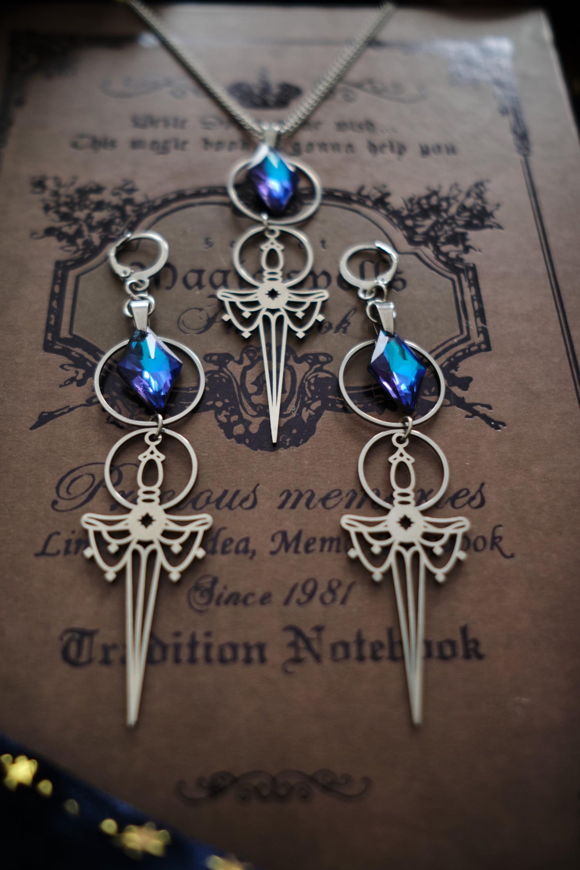 Medieval Fantasy Sword Necklace, Romantasy inspired Celestial Jewelry