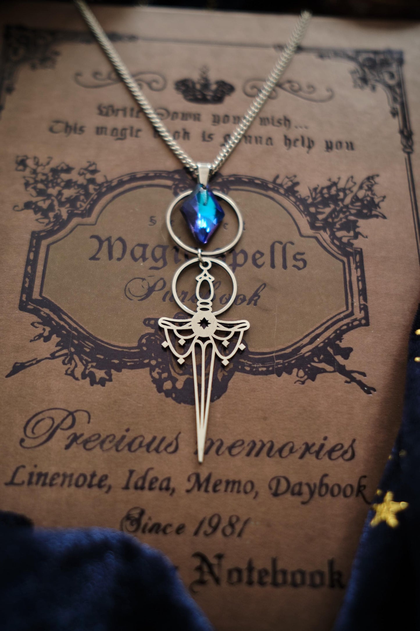 Medieval Fantasy Sword Necklace, Romantasy inspired Celestial Jewelry