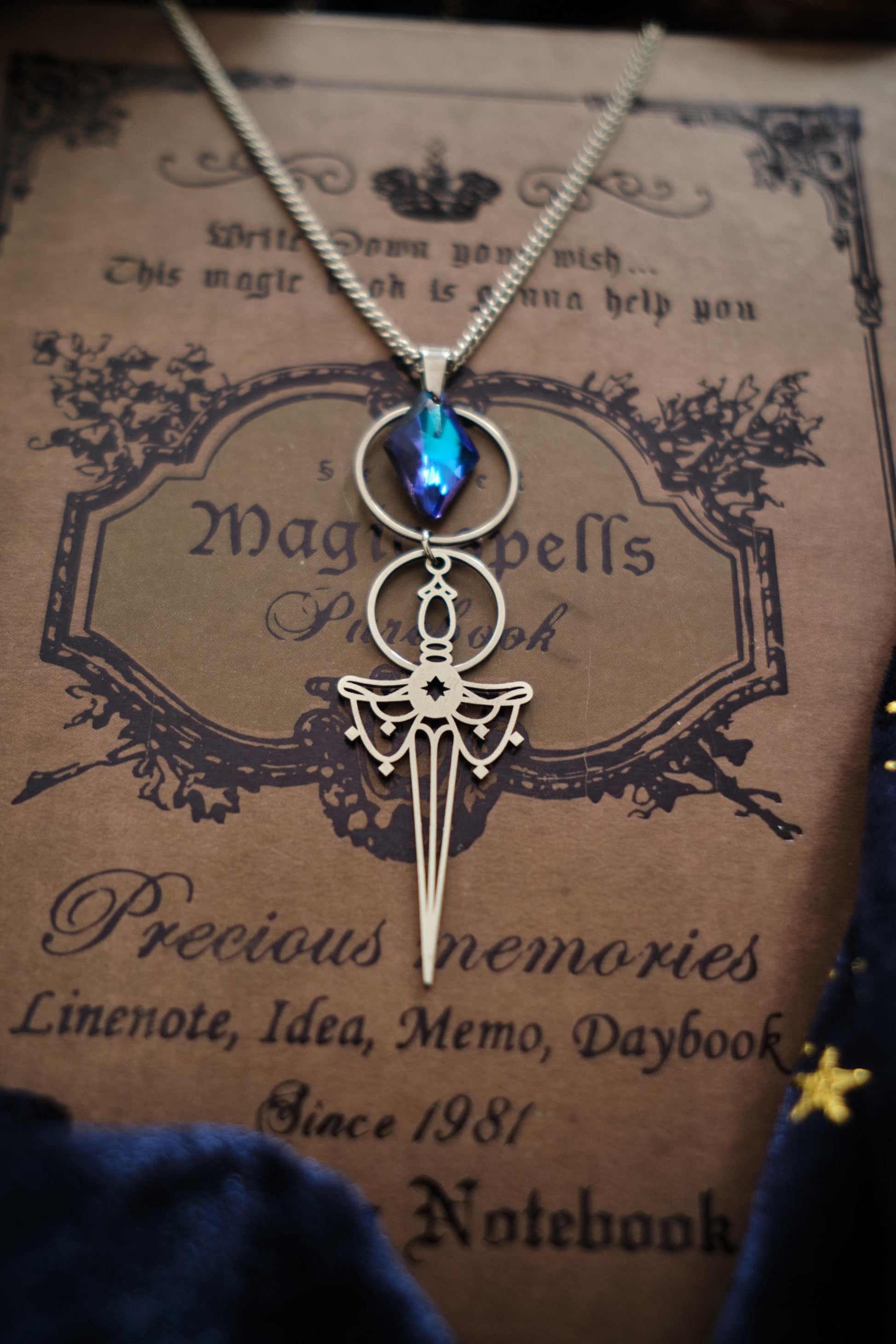 Medieval Fantasy Sword Necklace, Romantasy inspired Celestial Jewelry