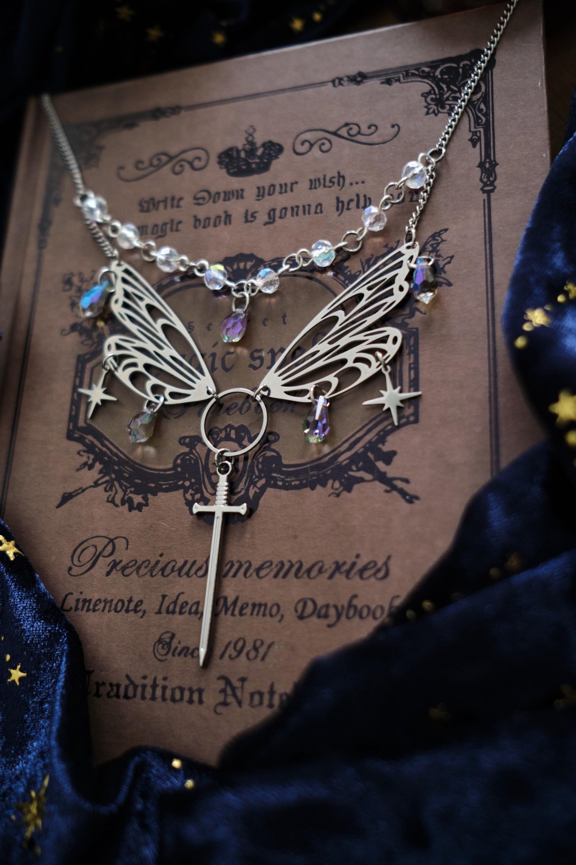 Wings and Sword Necklace, Layered Choker, Romantasy inspired Celestial Jewelry