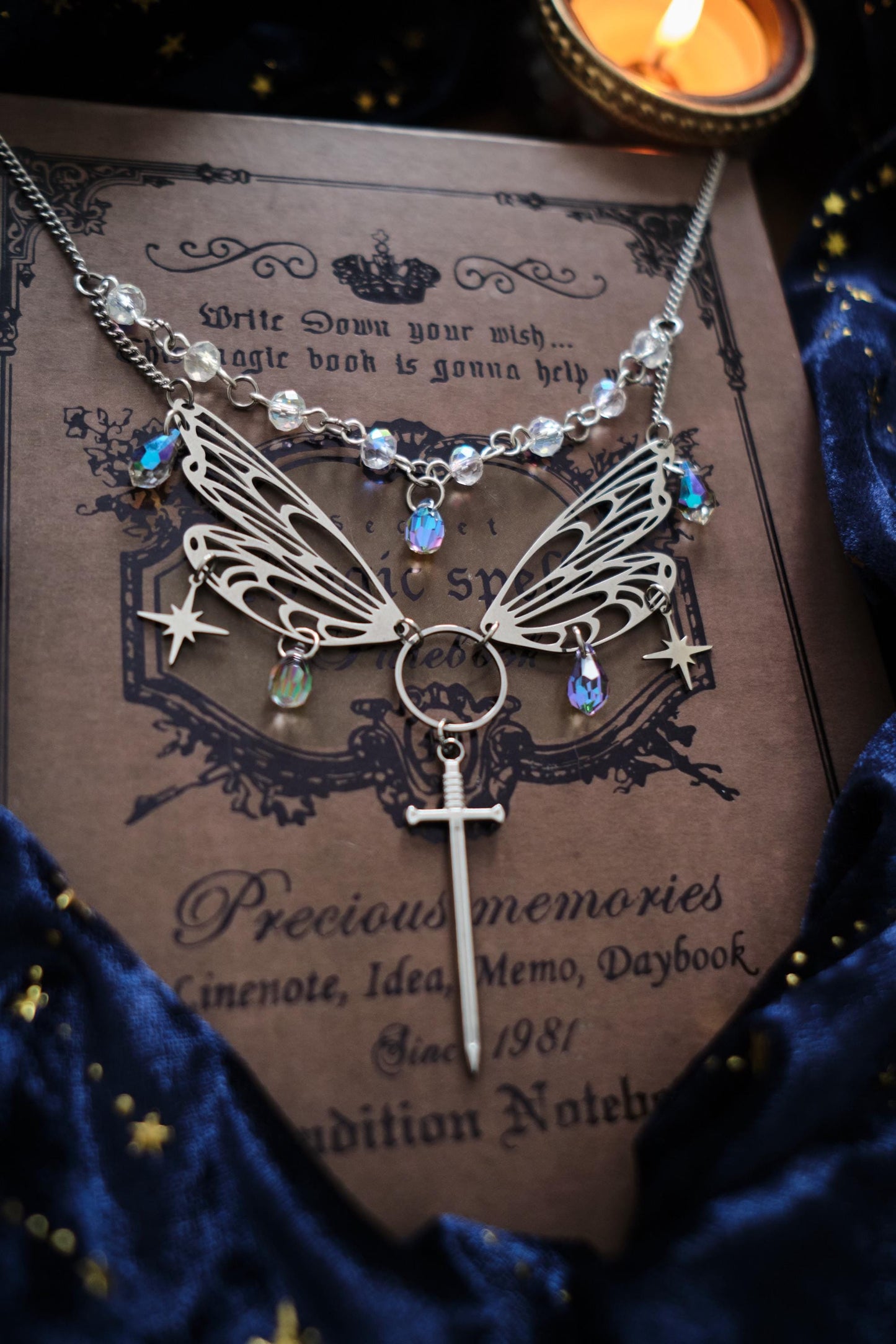 Wings and Sword Necklace, Layered Choker, Romantasy inspired Celestial Jewelry