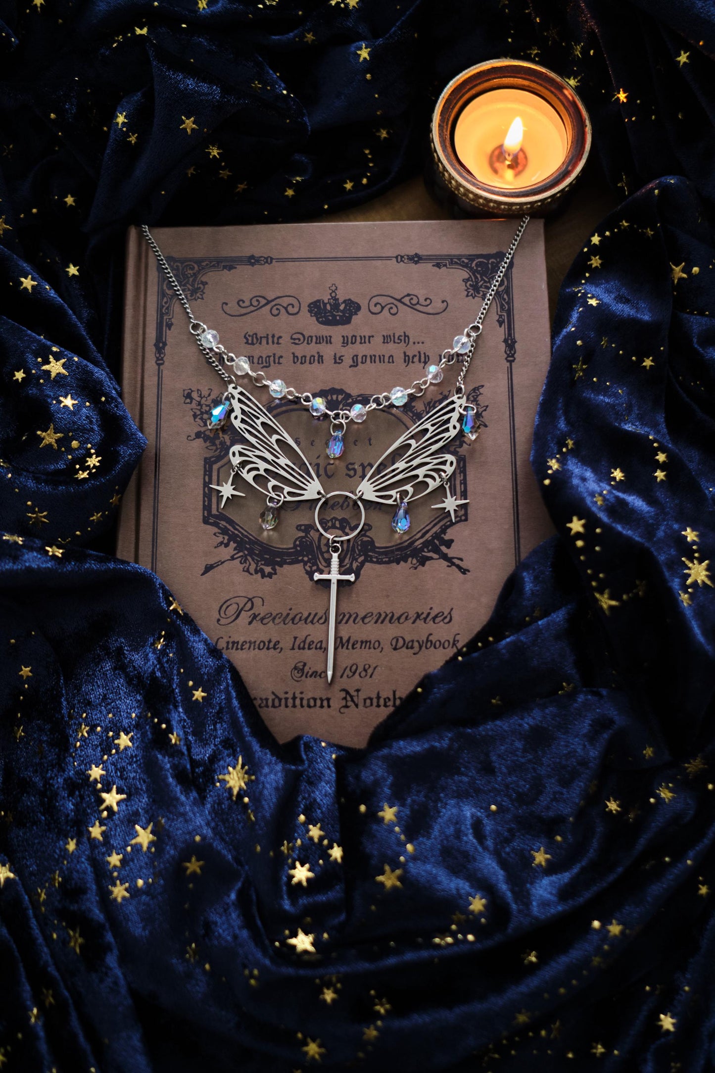 Wings and Sword Necklace, Layered Choker, Romantasy inspired Celestial Jewelry