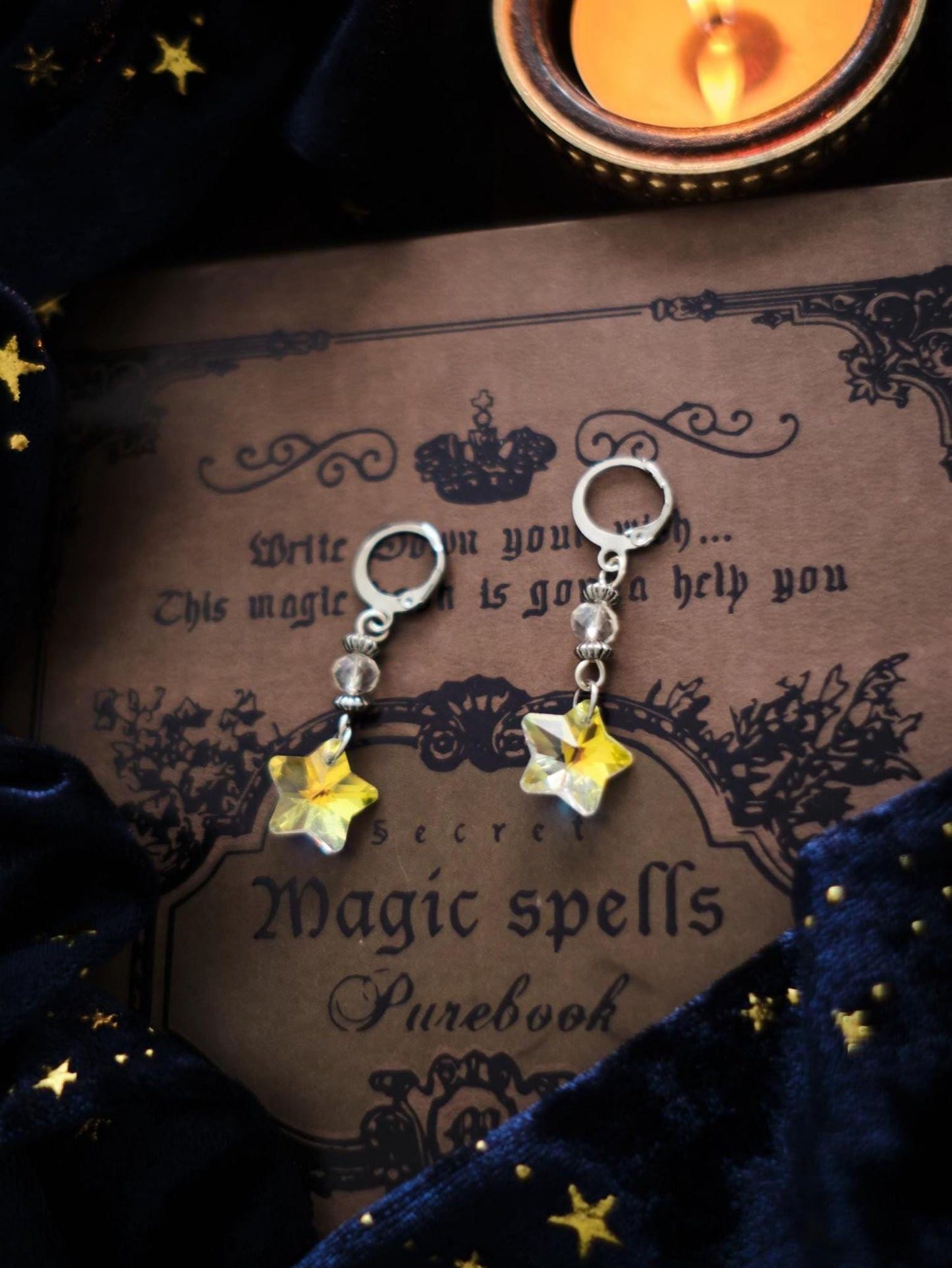 Celestial Suncatcher Earrings with Moon and Star, Mismatched Whimsigoth Jewelry