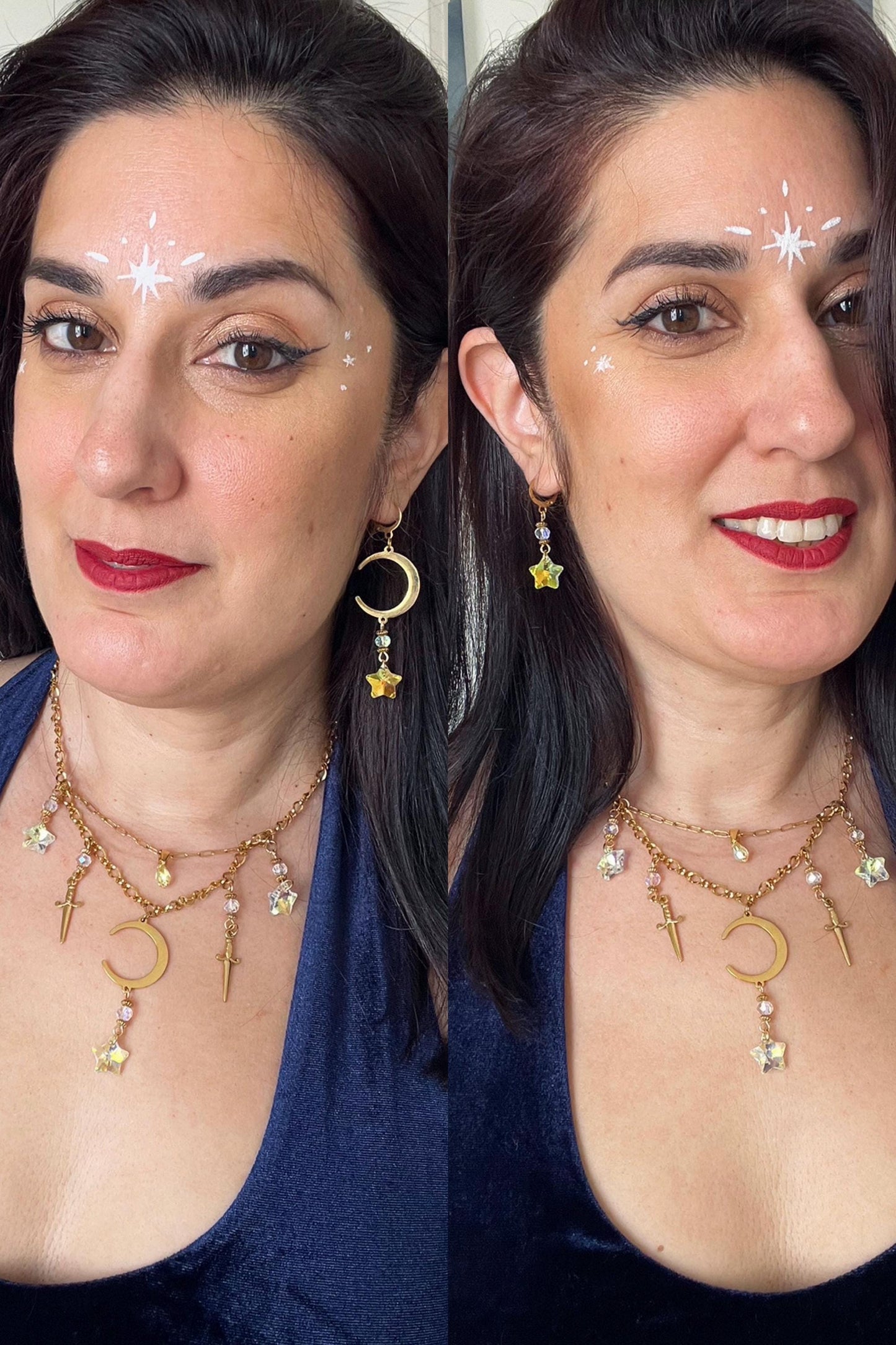 Celestial Suncatcher Earrings with Moon and Star, Mismatched Whimsigoth Jewelry