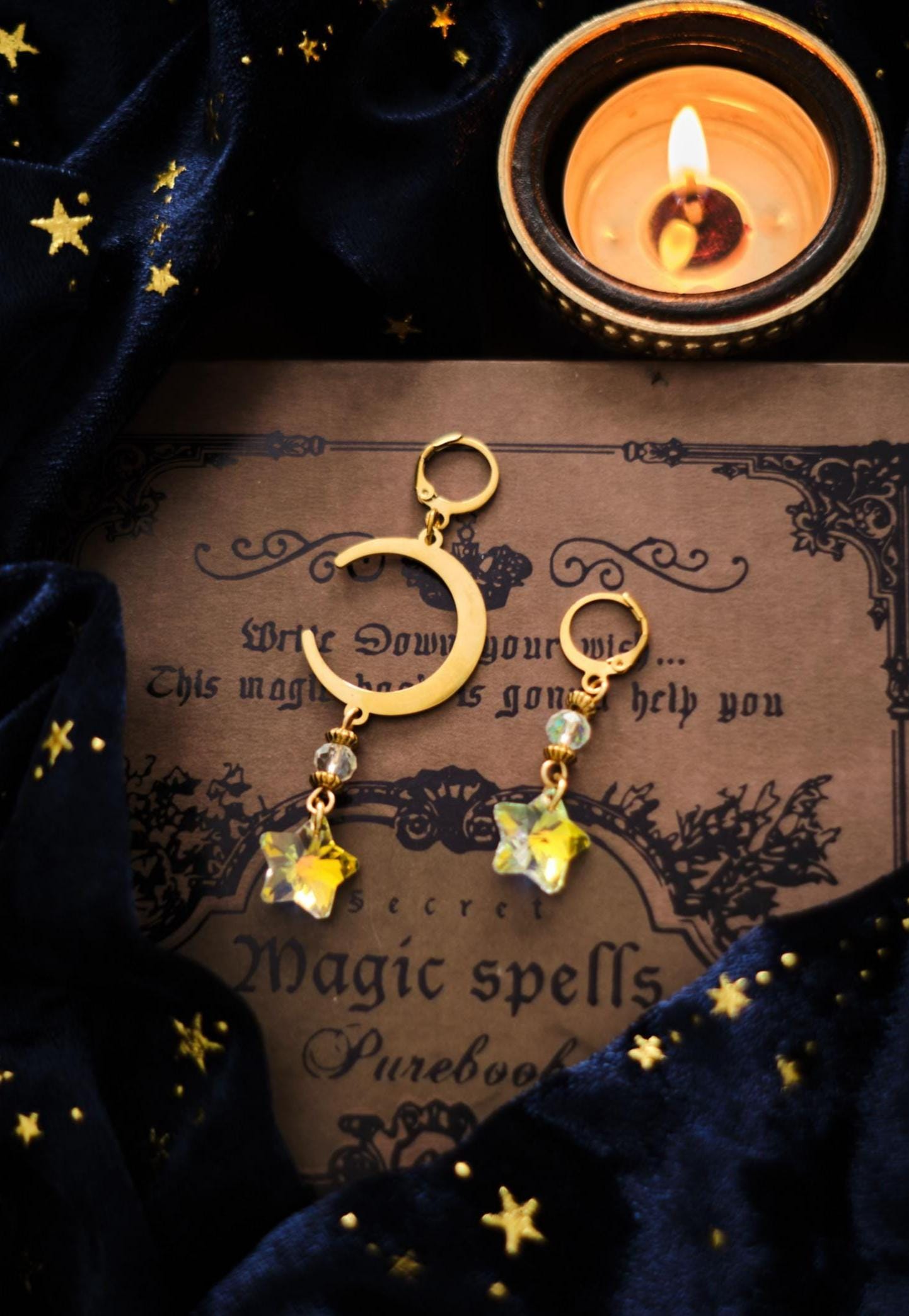 Celestial Suncatcher Earrings with Moon and Star, Mismatched Whimsigoth Jewelry