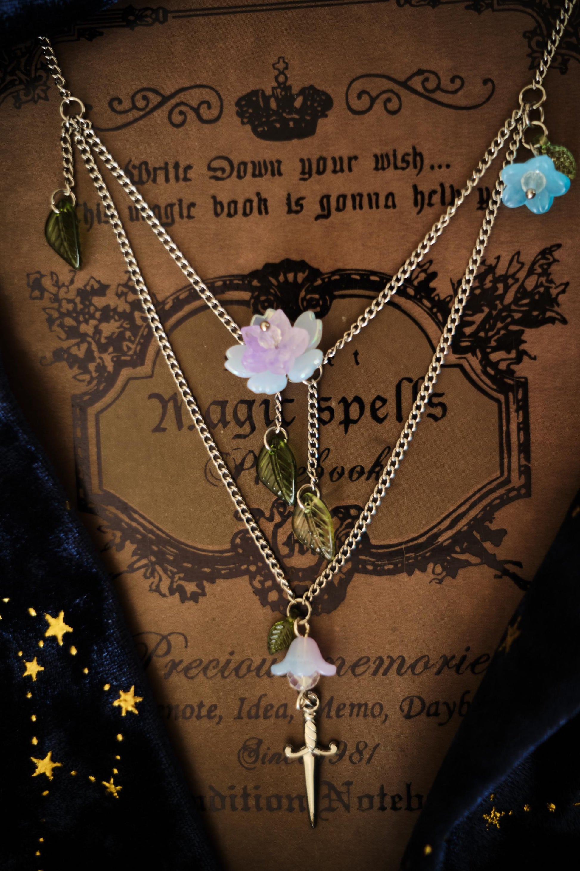 Sword and Flower Necklace, Layered Choker, Romantasy inspired Cottagecore Jewelry
