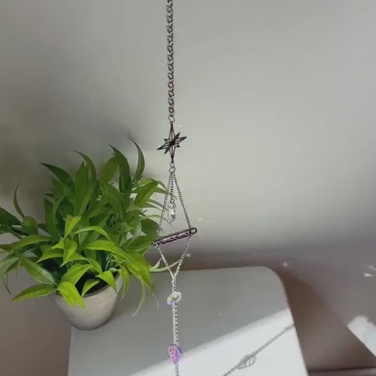 Silver and Purple Moon Suncatcher, Celestial Window Prism, Rainbow Maker