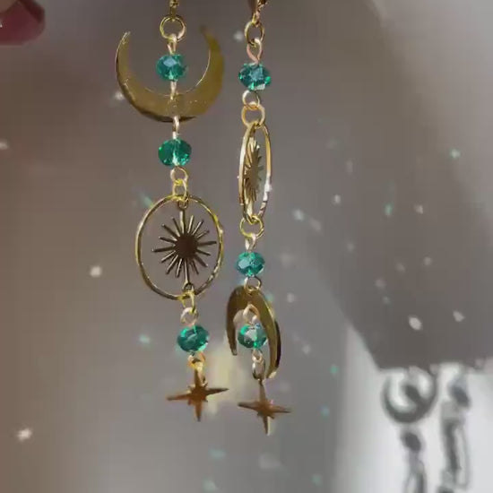 Celestial Earrings, Mismatched Moon and Star Earrings, Whimsigothic Witchy Jewelry - Gold