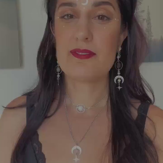 Witchy Choker Necklace, Celestial Silver Moon and Star Jewelry - Silver