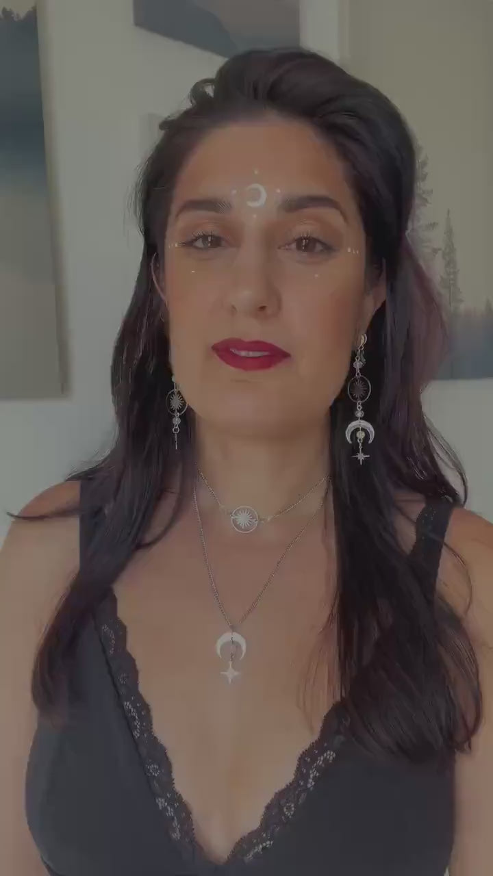 Witchy Choker Necklace, Celestial Silver Moon and Star Jewelry - Silver