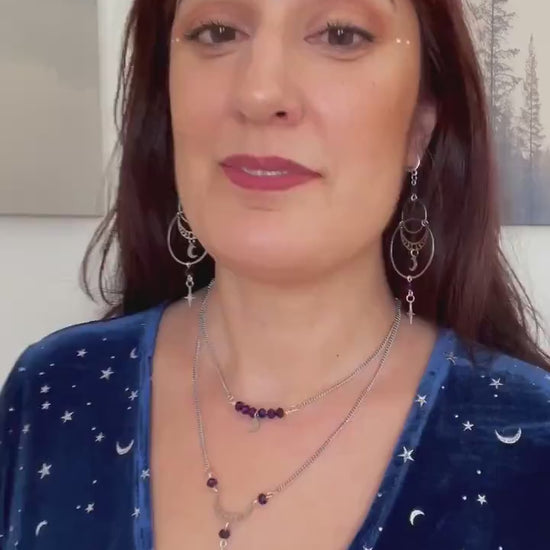 Witchy Necklace with SIlver Moon and Star Charm, Celestial Jewelry, Whimsigoth Style - Silver