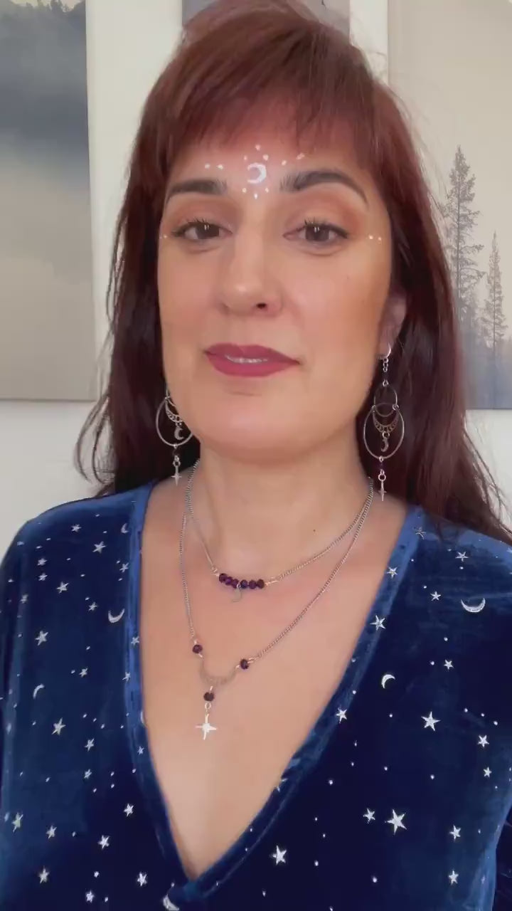 Witchy Necklace with SIlver Moon and Star Charm, Celestial Jewelry, Whimsigoth Style - Silver