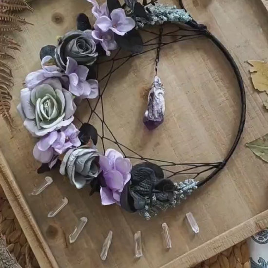 Amethyst Crystal Dream Catcher Moon Wall Hanging