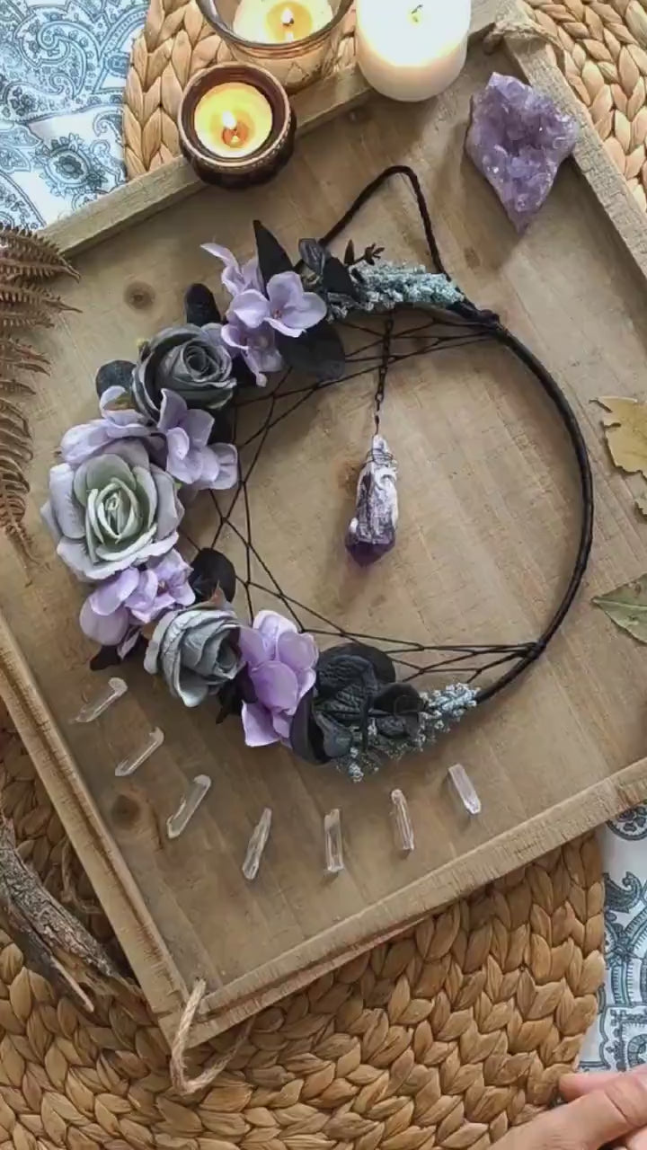 Amethyst Crystal Dream Catcher Moon Wall Hanging