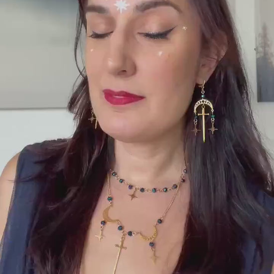 Romantasy Sword and Star Earrings, Fantasy Celestial Jewelry