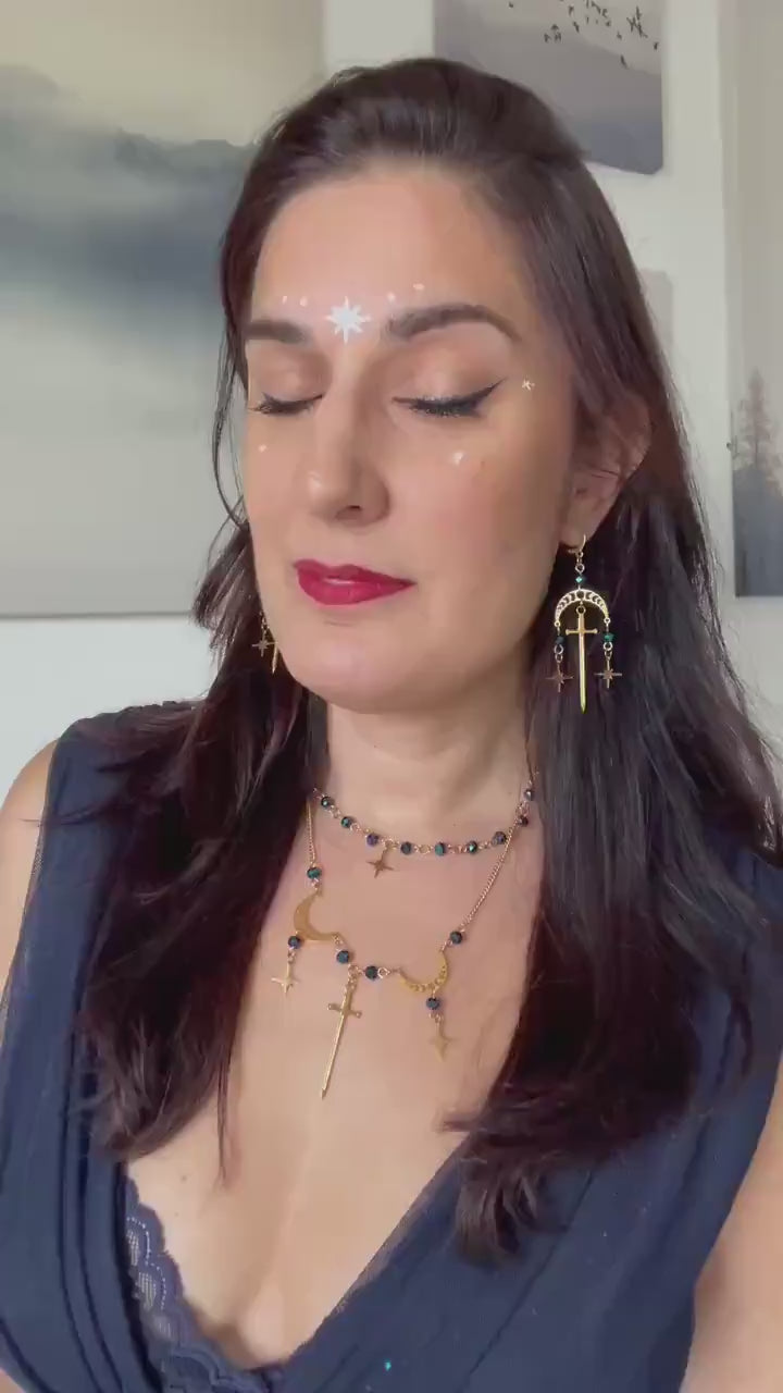 Romantasy Sword and Star Earrings, Fantasy Celestial Jewelry