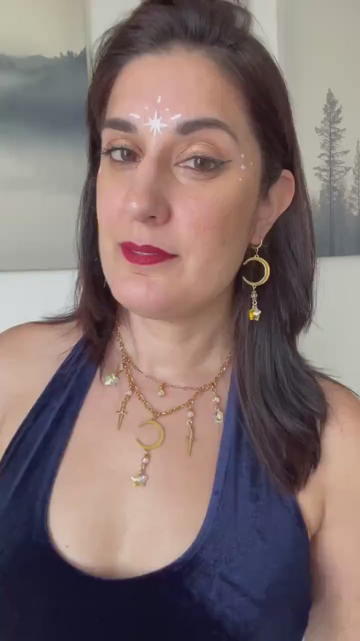 Celestial Suncatcher Earrings with Moon and Star, Mismatched Whimsigoth  Jewelry