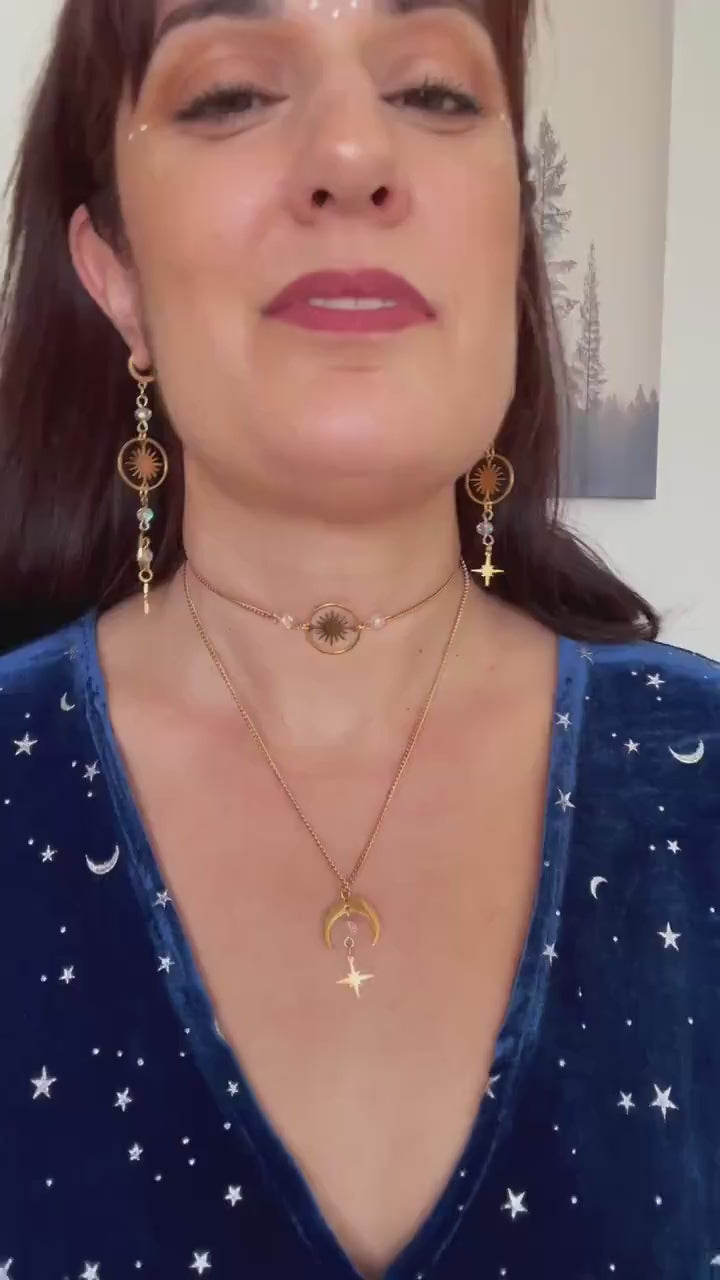 Celestial Choker Necklace, Witchy Moon and Star Jewelry, Whimsigoth Style - Gold