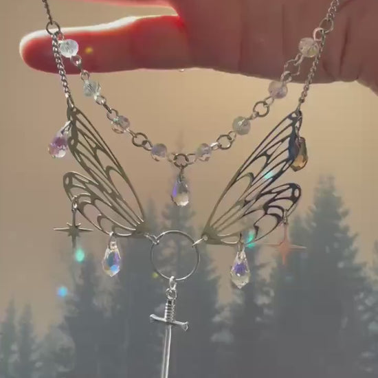 Wings and Sword Necklace, Layered Choker, Romantasy inspired Celestial Jewelry