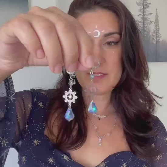 Whimsical Earrings, Dark Blue and Silver Celestial Whimsigoth Style Jewelry