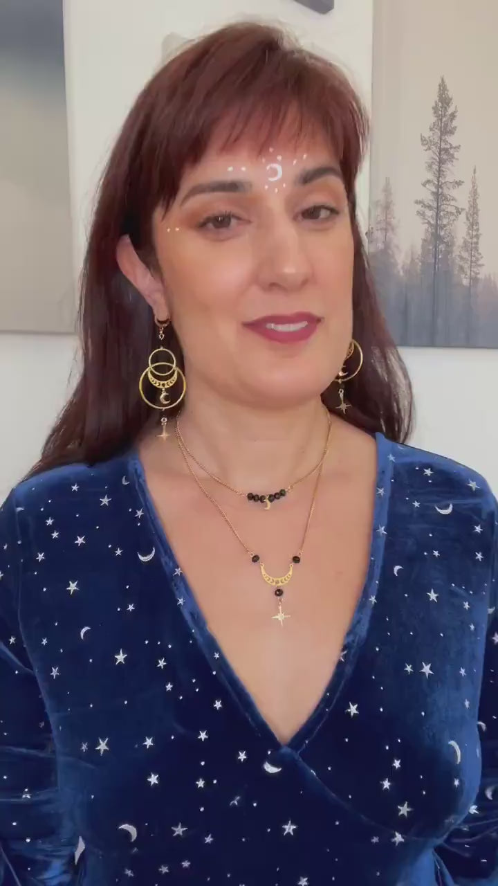 Celestial Necklace with Moon and Star Charm, Witchy Double Strand Necklace, Whimsigoth Jewelry - Gold