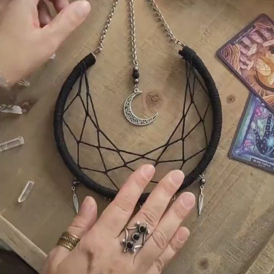Small Black Moon DreamCatcher, Crescent Moon Decor