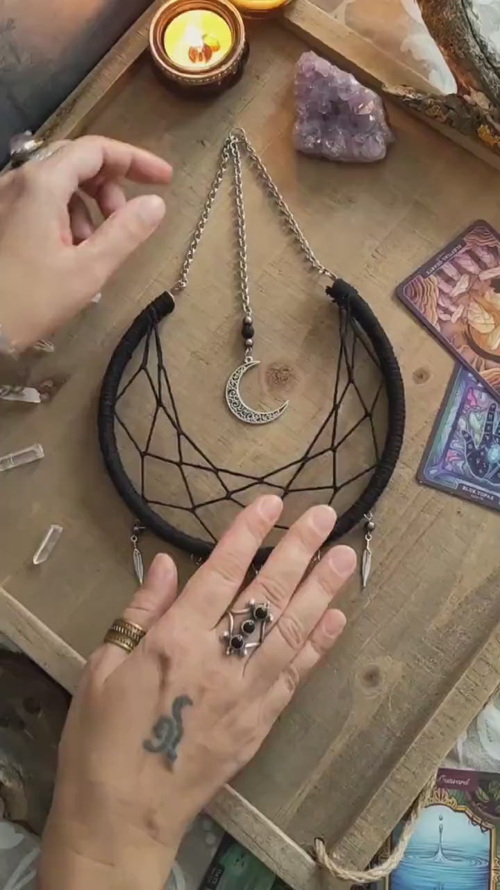 Small Black Moon DreamCatcher, Crescent Moon Decor