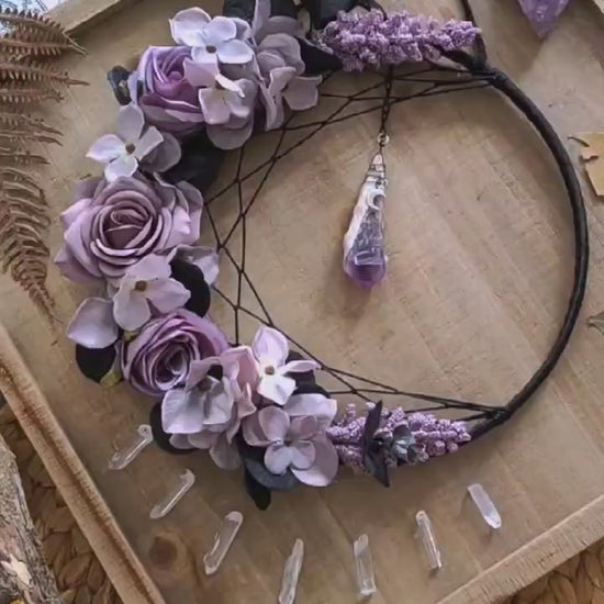 Amethyst Crystal Dream Catcher Moon Wall Hanging