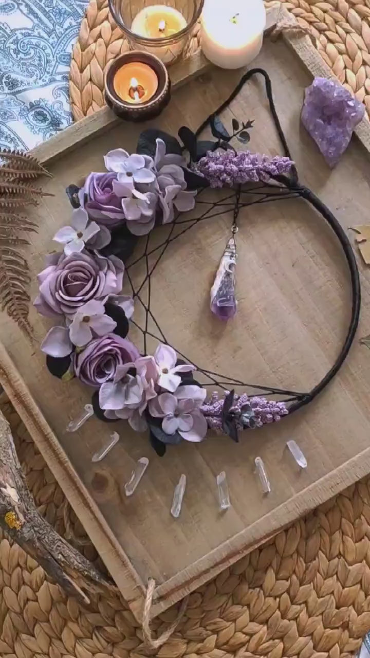 Amethyst Crystal Dream Catcher Moon Wall Hanging
