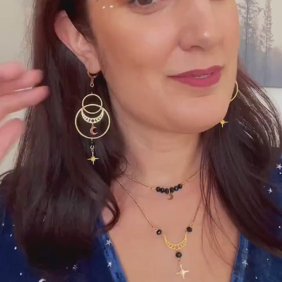Celestial Earrings, Whimsigoth Stainless Steel Moon and Stars, Witchy Jewelry