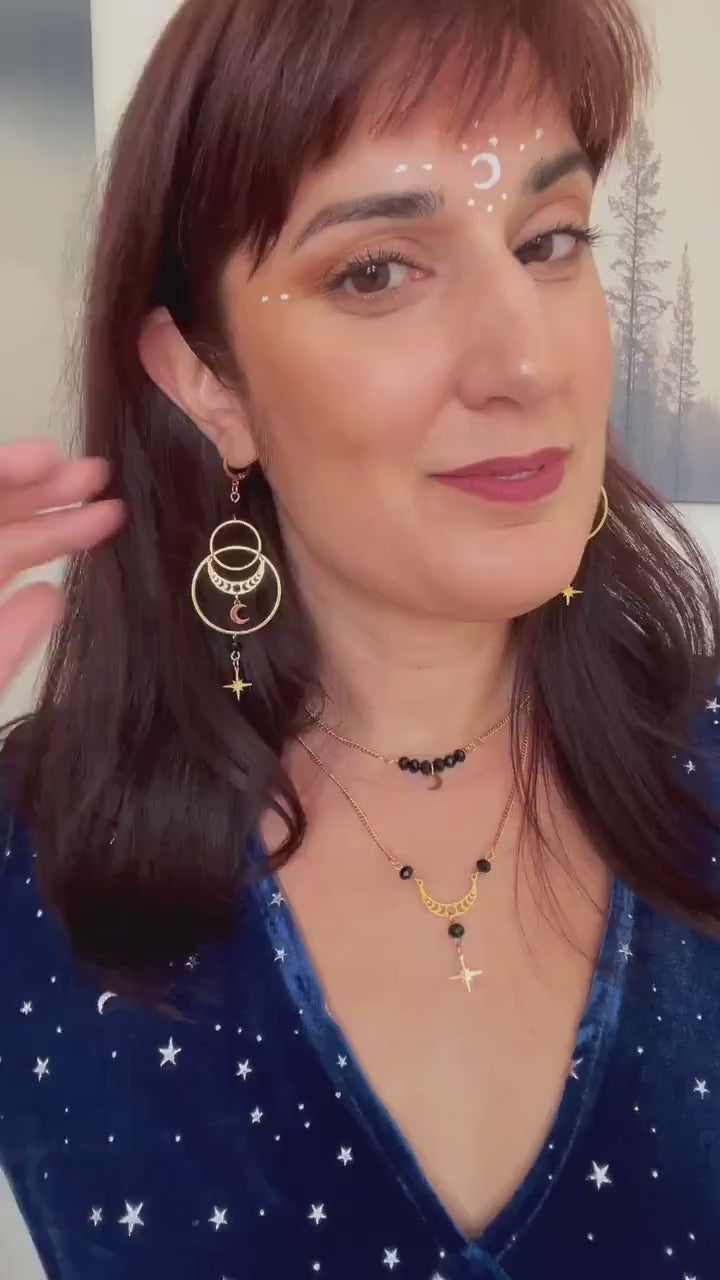 Celestial Earrings, Whimsigoth Stainless Steel Moon and Stars, Witchy Jewelry