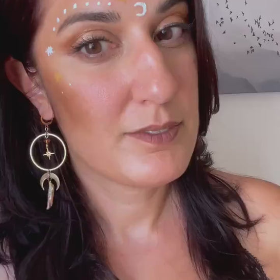 Moon and Star Crystal Earrings, Quartz Crystal, Celestial Jewelry