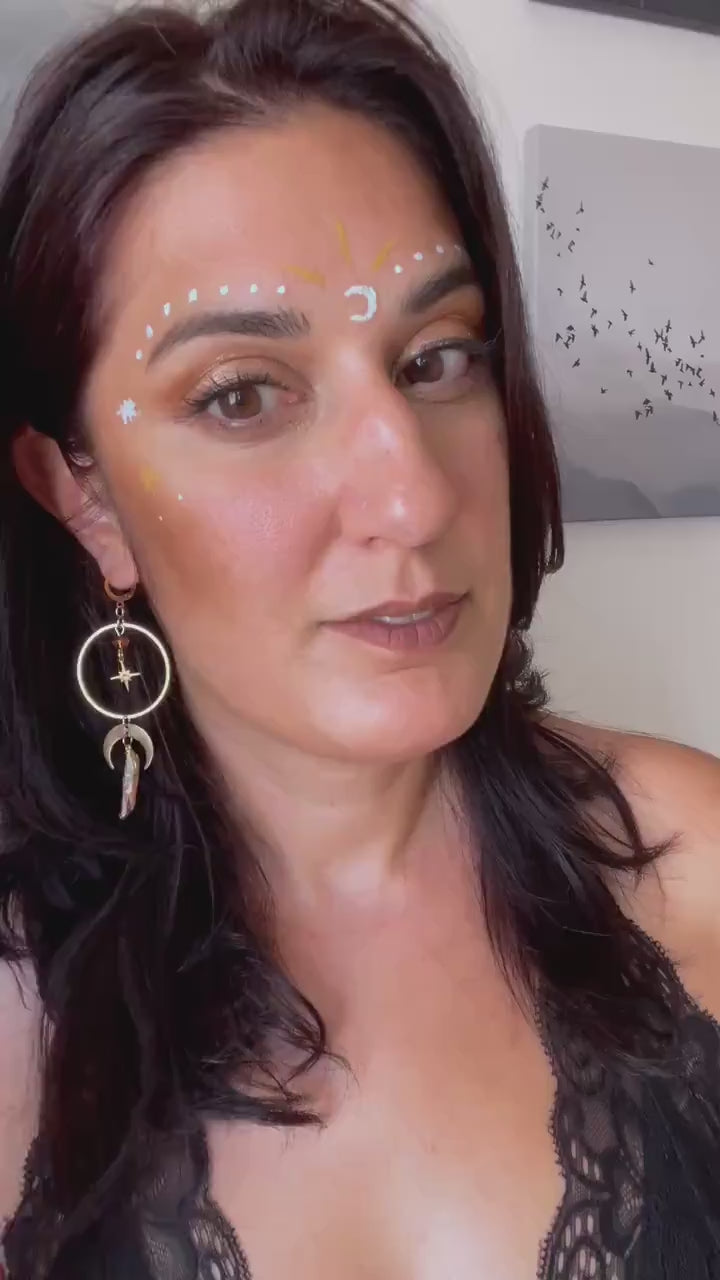 Moon and Star Crystal Earrings, Quartz Crystal, Celestial Jewelry